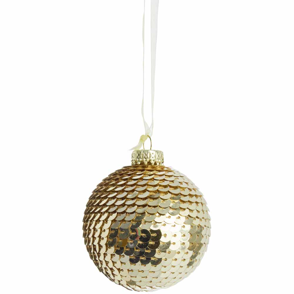 Wilko Luxe Sparkle Sequin Bauble Gold Christmas Tree Decoration Image 1