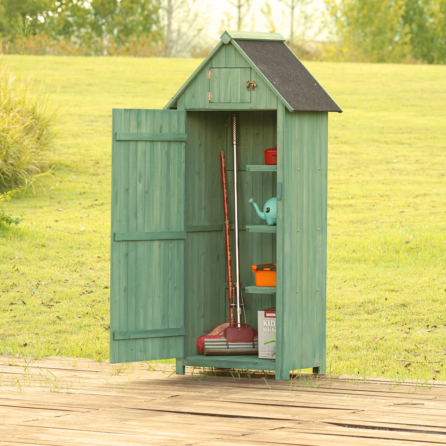 Wooden Tool Shed Green Image 3