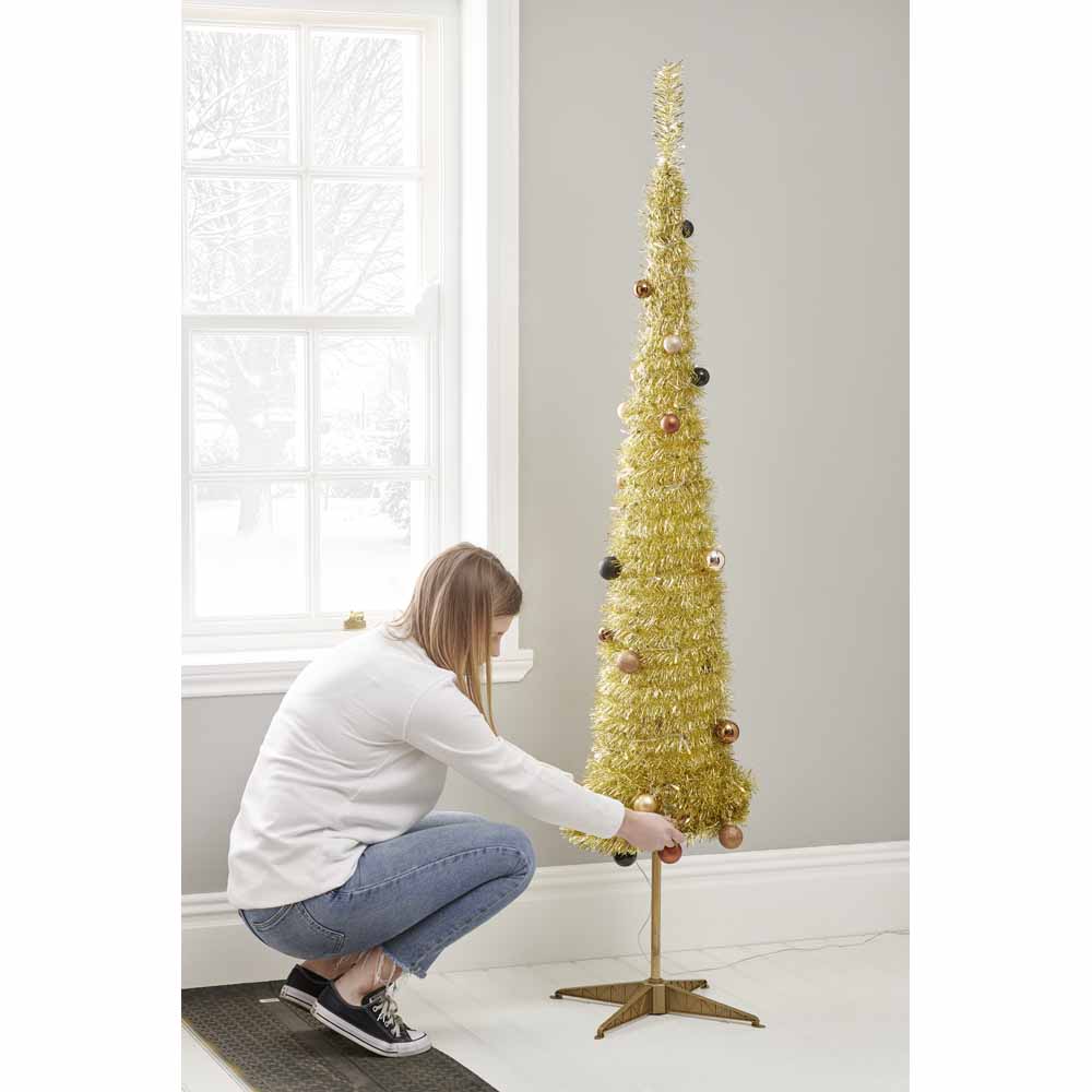 Wilko 6ft Pop Up Pre-Lit Gold Artificial Christmas Tree Image 6