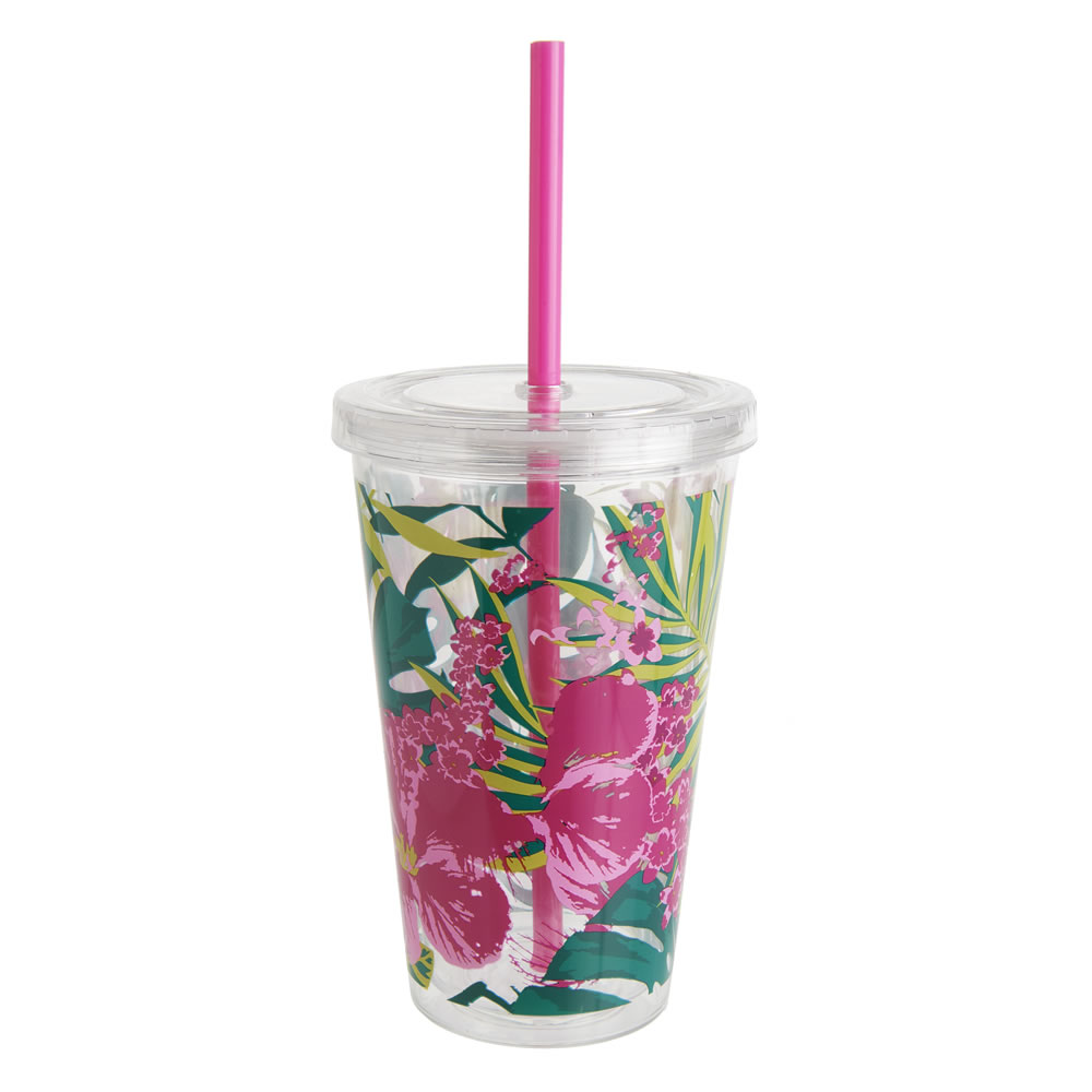 Wilko Tropical Tumbler with Straw Assorted Wilko