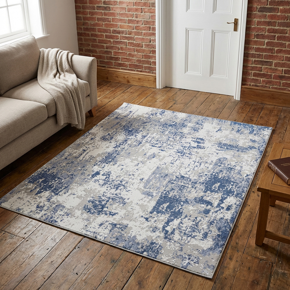 Belvedere Distressed Rug - White and Blue / 120cm Image 8