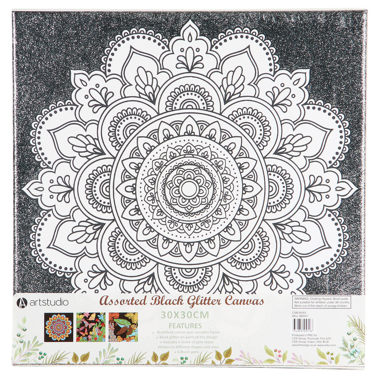 Black Glitter Colouring Canvas with Pens - Black Image 1