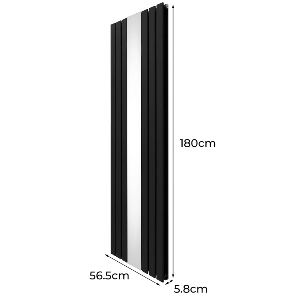 Monster Shop 8092BTU Black Flat Panel Mirror Radiator with Valves 1800 x 565mm Image 6