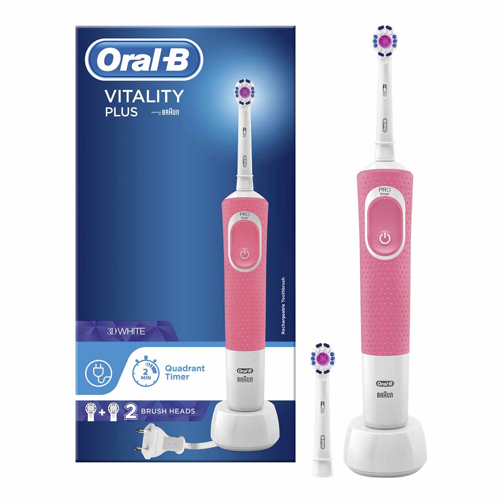Oral-B Vitality Plus 3D White Pink Electric Rechargeable Toothbrush Image 2