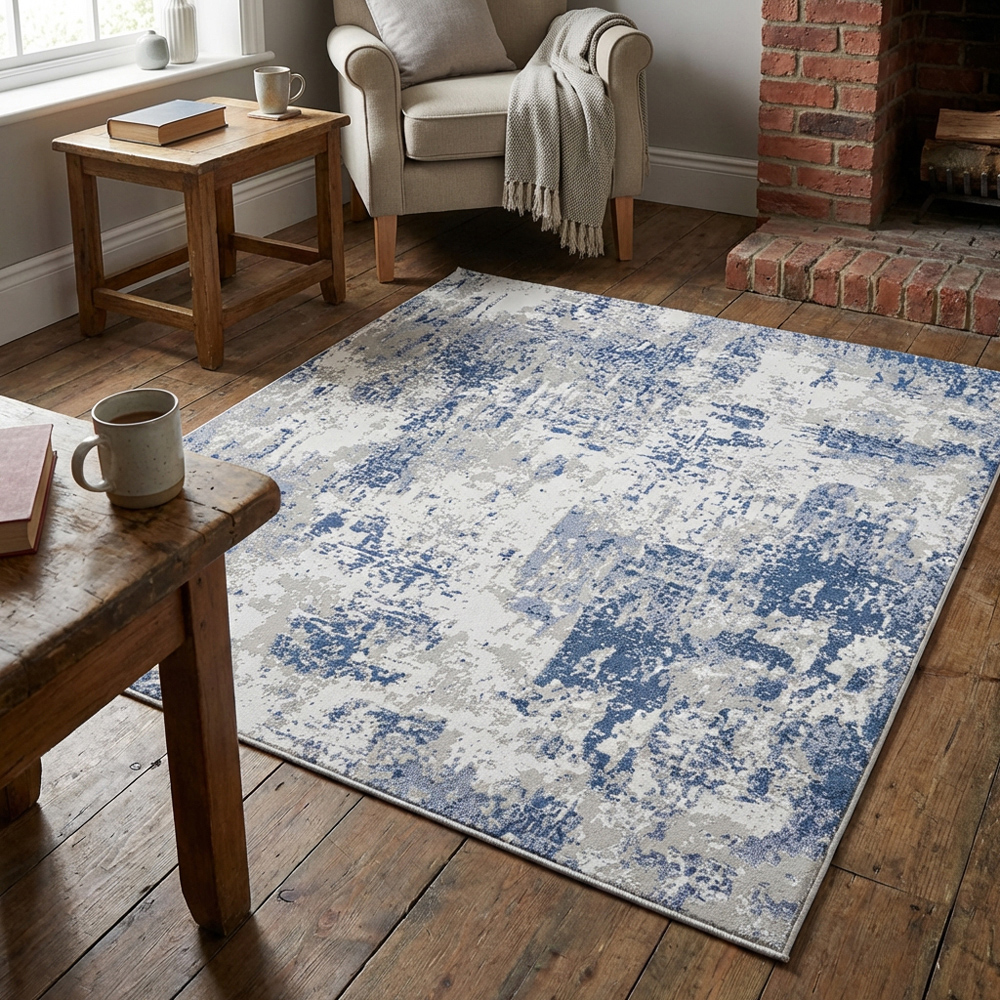 Belvedere Distressed Rug - White and Blue / 120cm Image 4
