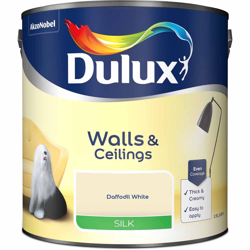 Dulux Walls & Ceilings Daffodil White Silk Emulsion Paint 2.5L Image 2