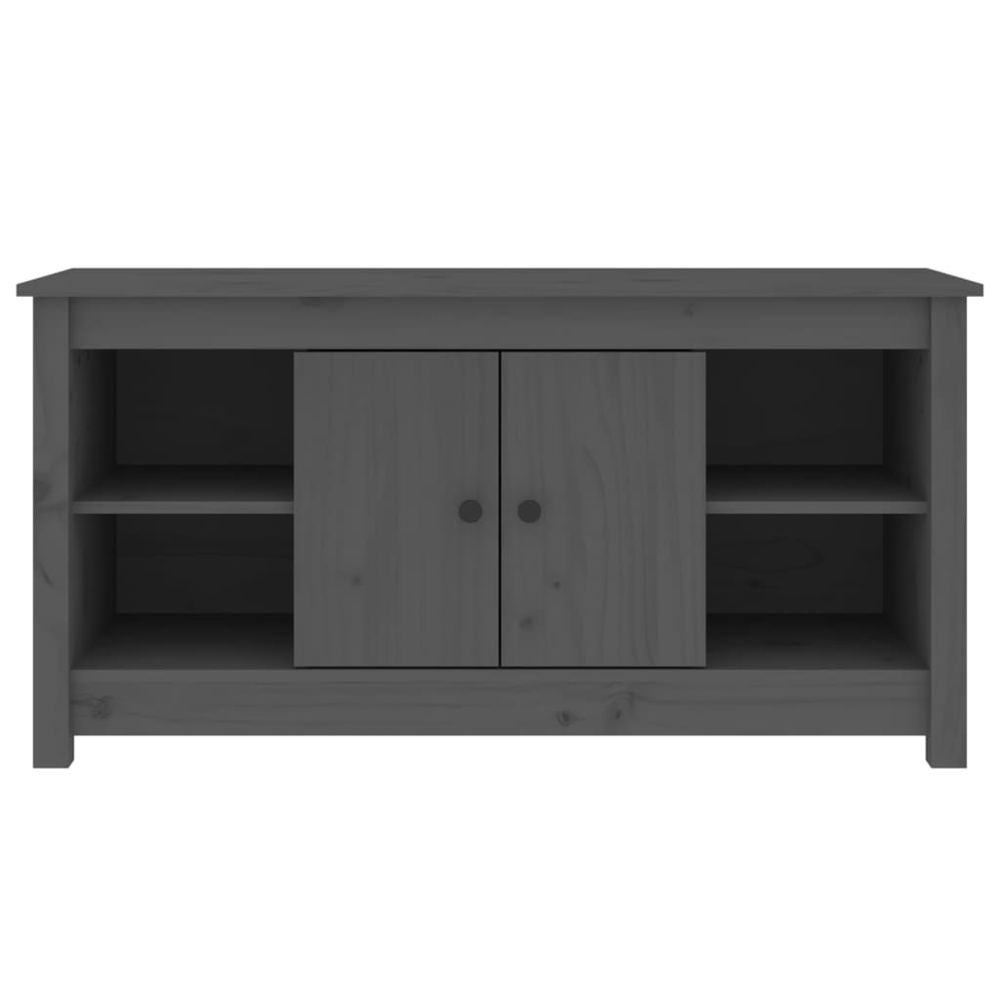 vidaXL 2 Door 4 Shelf Grey Solid Pine Wood TV Cabinet Image 2