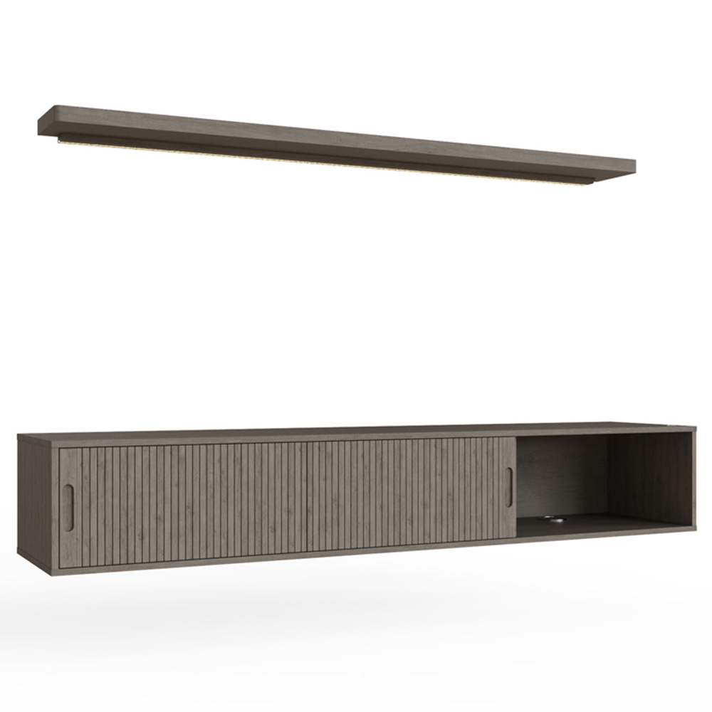 GFW Nina 2 Door 2 Shelf Grey Wall Mounted TV Unit with LED Wall Shelf Image 3