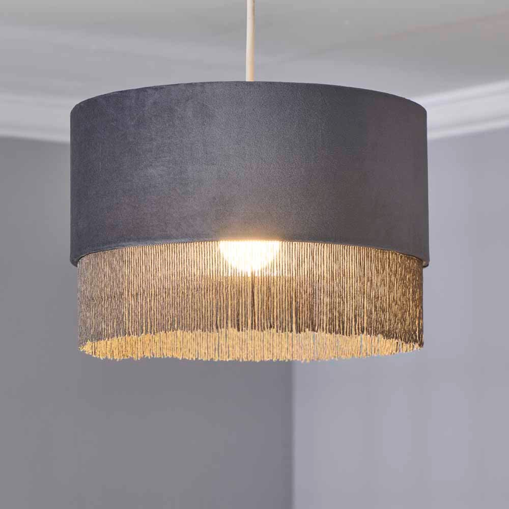 Wilko Slate Fringed Velvet Light Shade Wilko