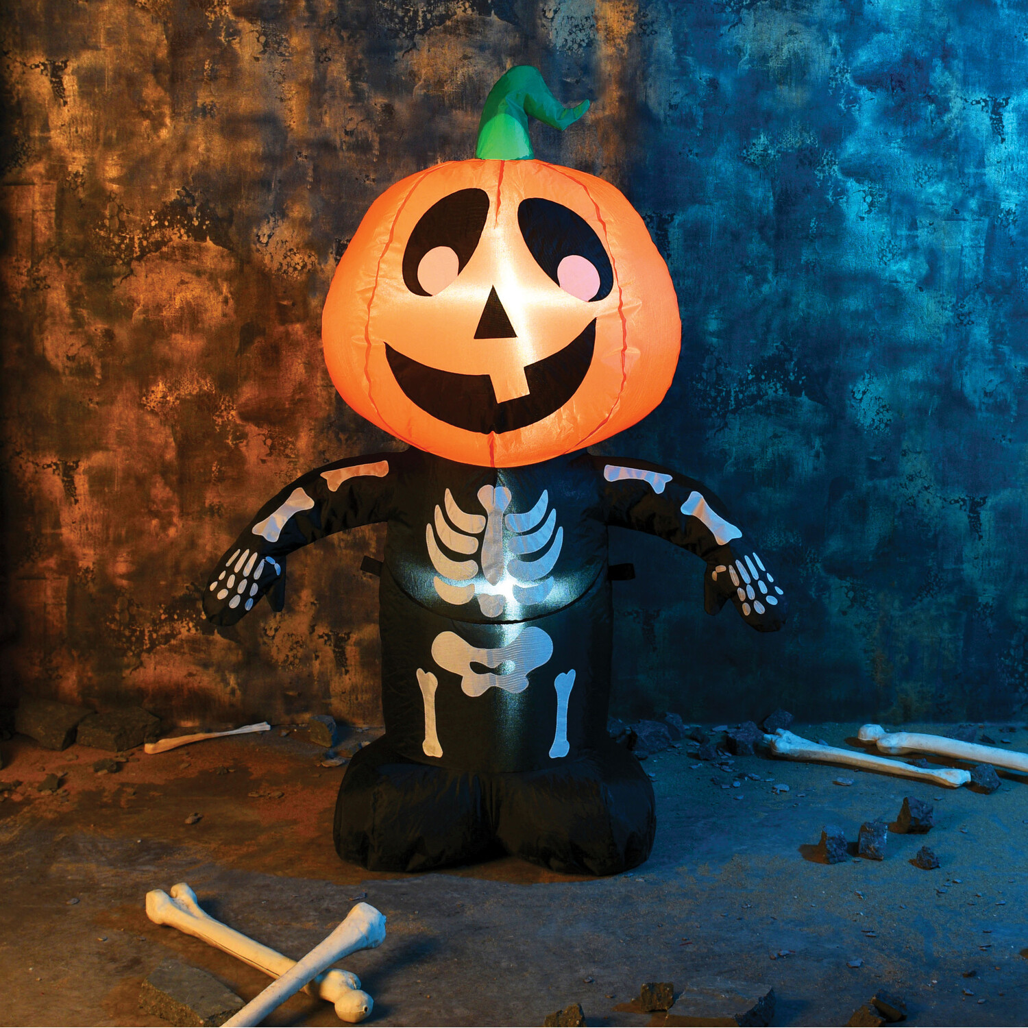 3.5ft Inflatable Pumpkin Skeleton Halloween Decoration - Black Image 3