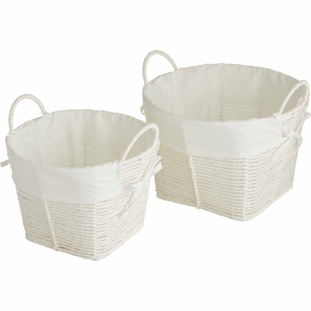 Wilko Round White Paper Rope Baskets 2 Pack Image 1