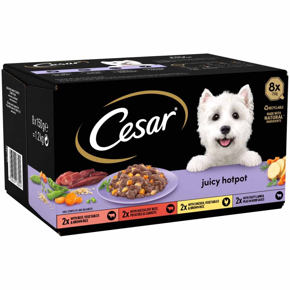 Cesar Juicy Hotpot Mixed in Gravy Adult Wet Dog Food Trays 150g Case of 3 x 8 Pack Image 3