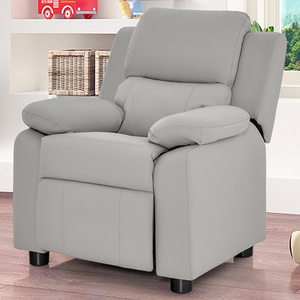 Costway Light Grey Adjustable Backrest and Footrest Kids Recliner Chair Image 1