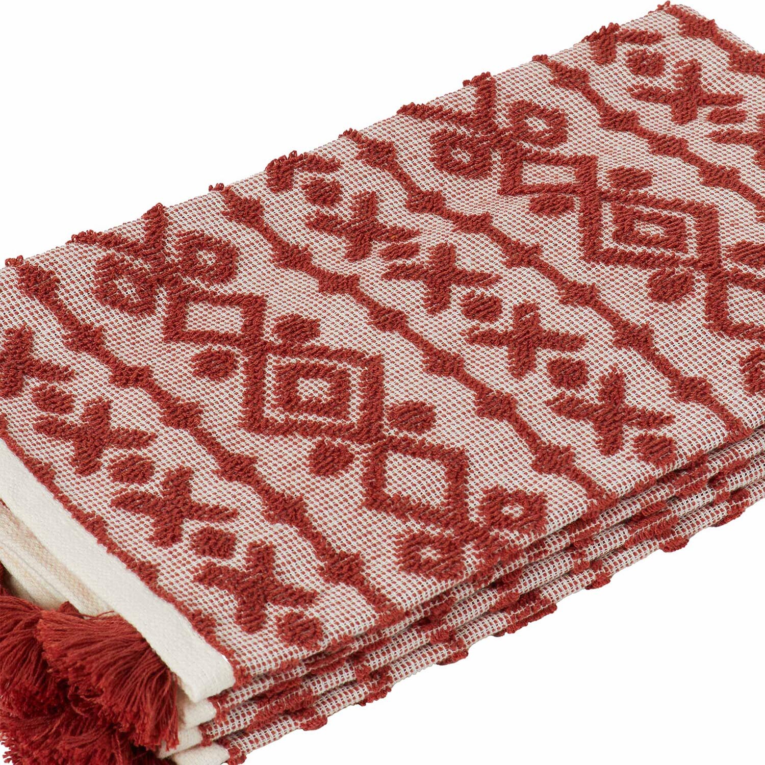 Pack of 2 Jacquard Terry Kitchen Towels with Tassels - Burnt Orange Image 3