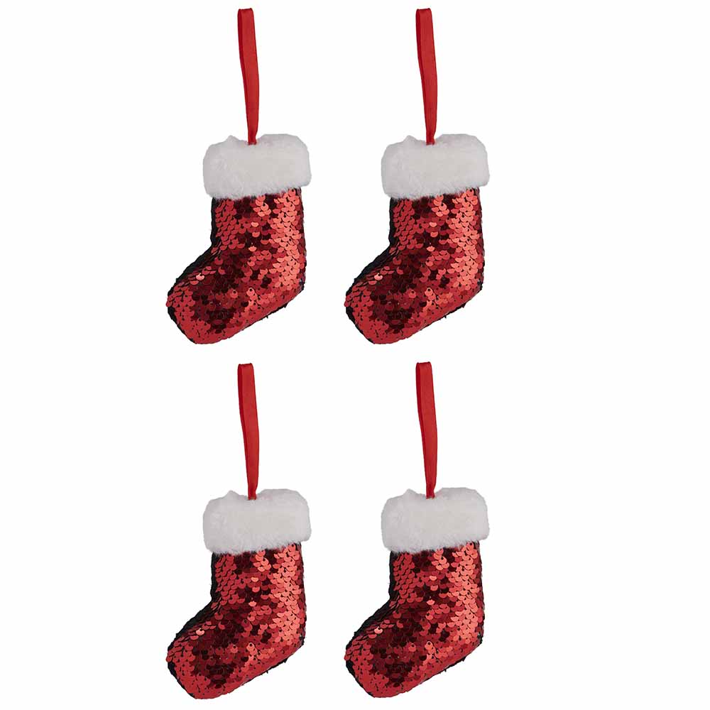 Wilko Traditional Sequin Stocking Christmas Baubles 4 Pack Image 2