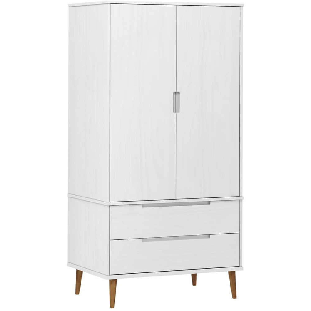 vidaXL Molde 2 Door 2 Drawer White Solid Wood Pine Wardrobe Image 2