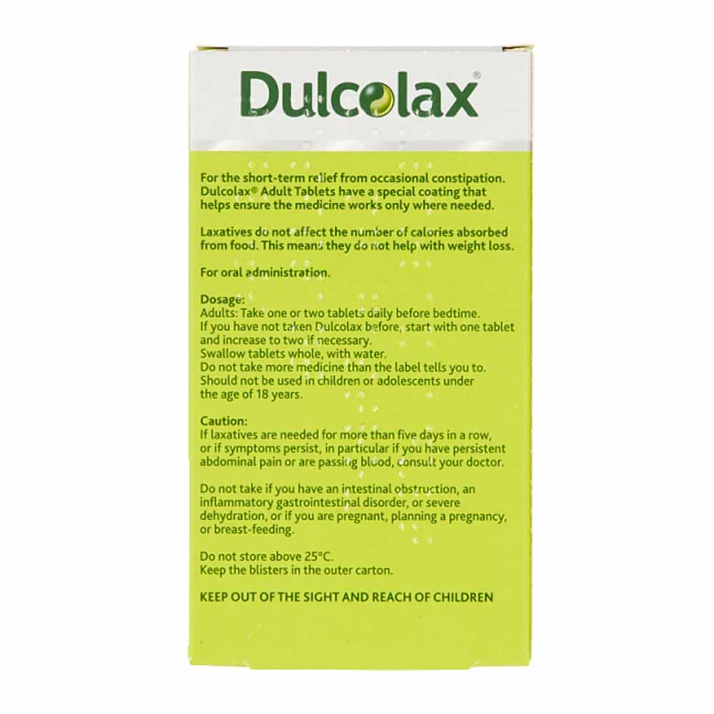 Dulcolax 5mg Adult Gastro Resistant Tablets 20pk Image 2