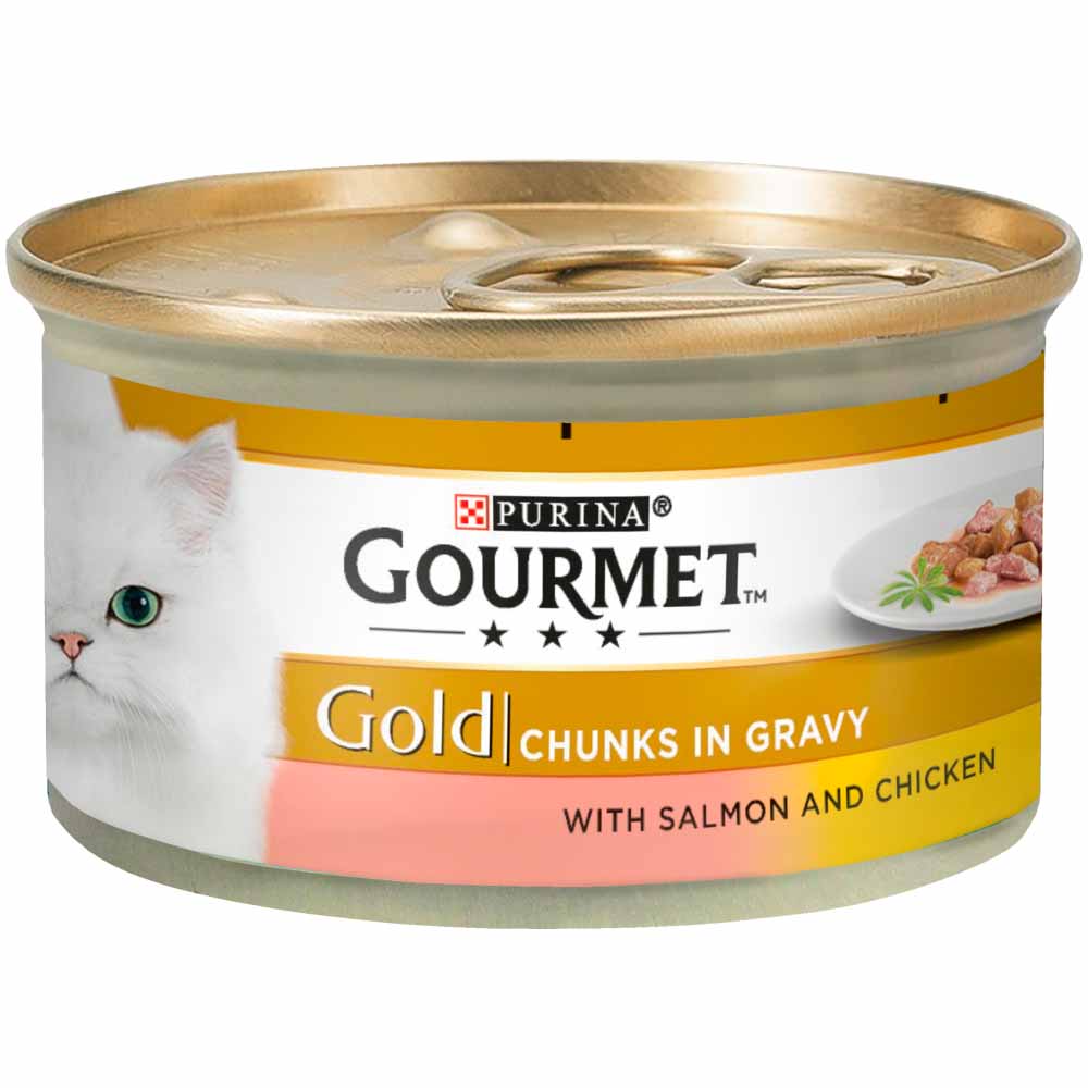 Gourmet Gold Tinned Cat Food Salmon and Chicken in Gravy 85g Wilko