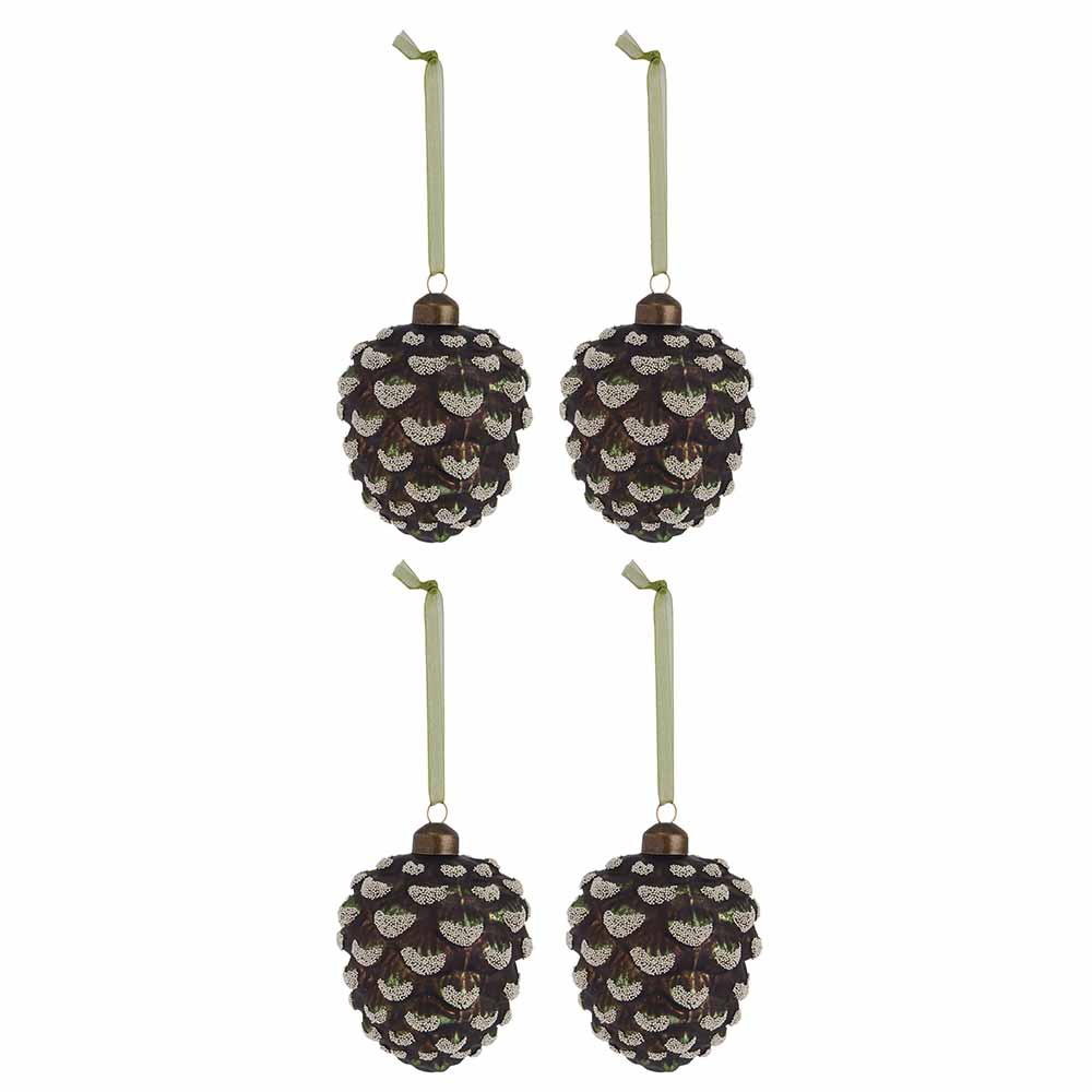 Wilko Rococo Green Pinecone Christmas Baubles 4 Pack Image 2