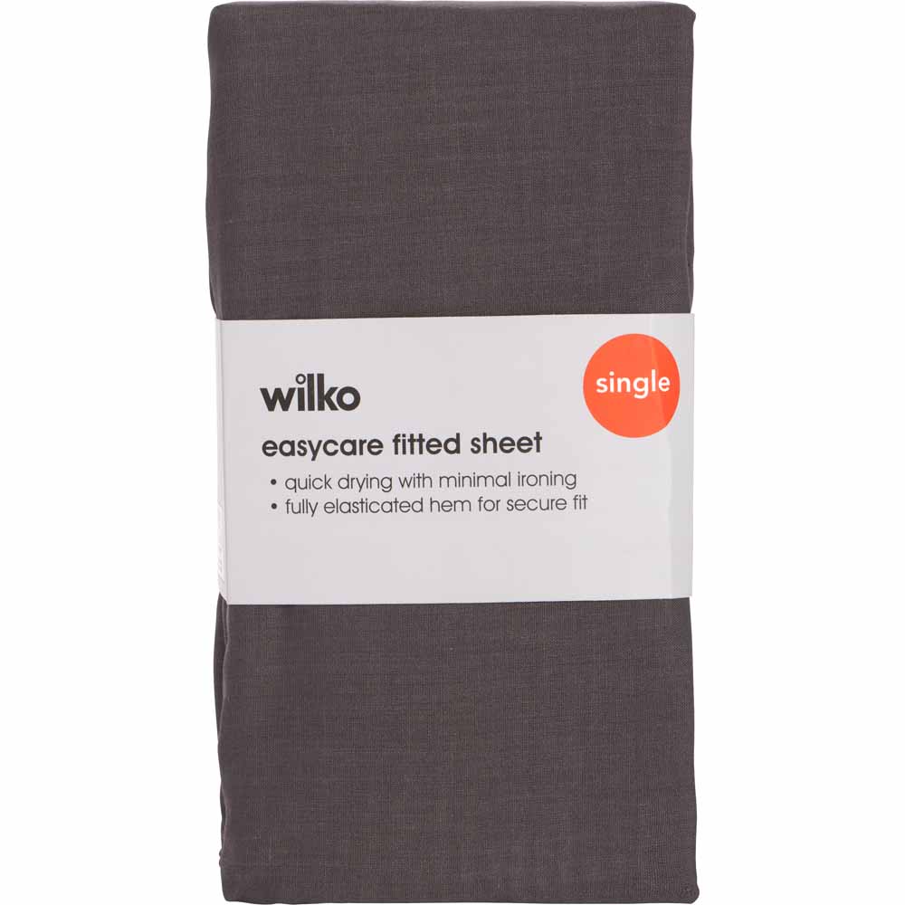 Wilko Easy Care Single Charcoal Fitted Bed Sheet Image 2