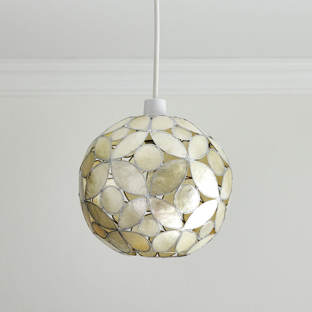 Wilko Silver Capiz Floral Ball Light Shade Image 1