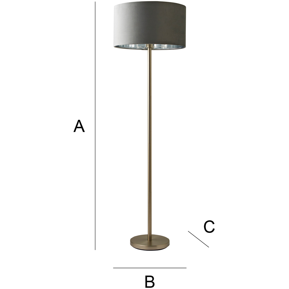 ValueLights Charlie Grey Velvet and Metallic Shade Chrome Floor Lamp and Bulb Image 8