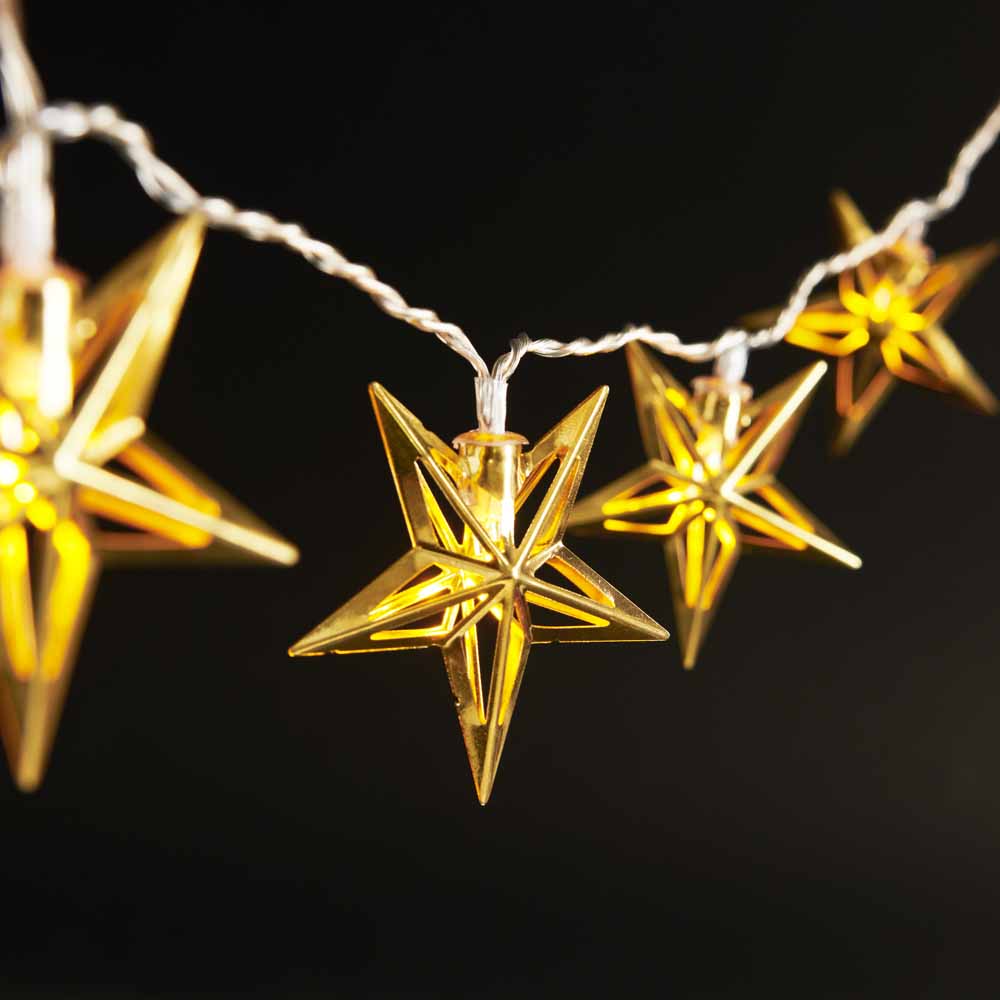 Wilko Battery Operated Gold Star String Lights Image 1