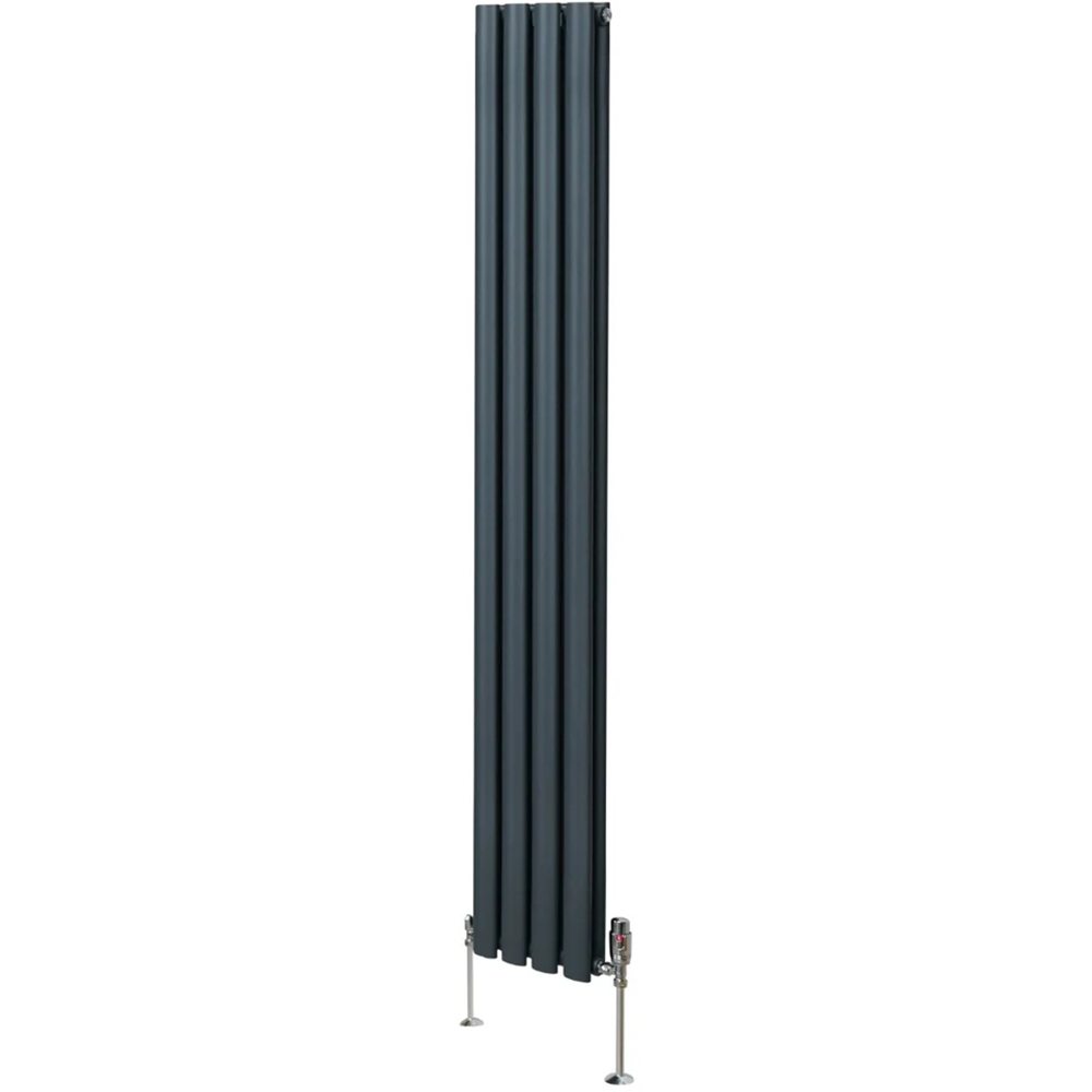 Monster Shop 3211BTU Anthracite Grey Oval Column Radiator and Valves 1800 x 240mm Image 3