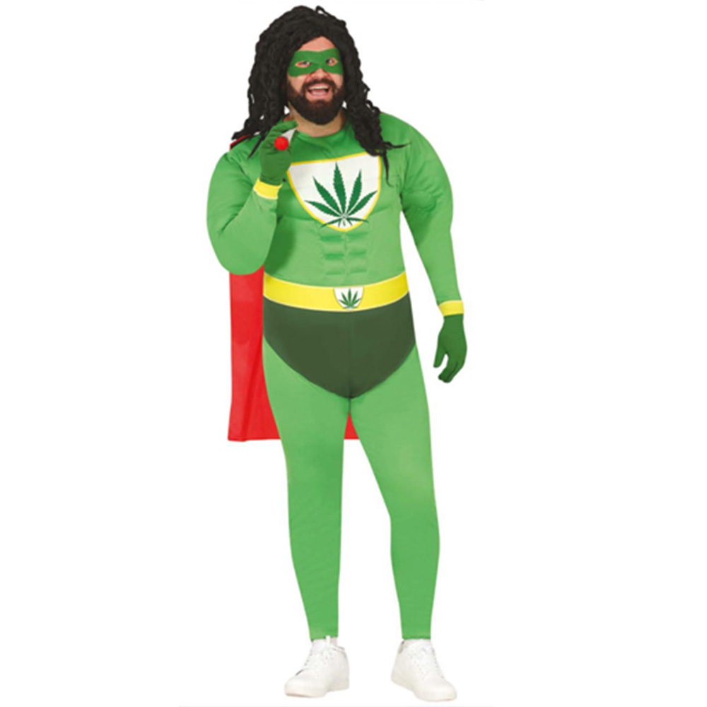 Fiestas Guirca Adult Marijuana Superhero Green and Red Costume Extra Large Image 1