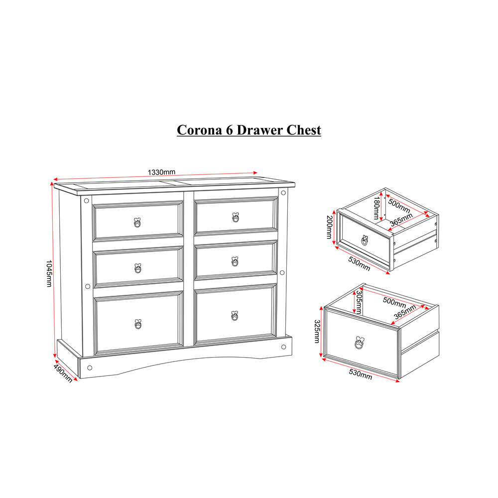 Corona 6 Drawer Solid Pine Chest of Drawers Image 3