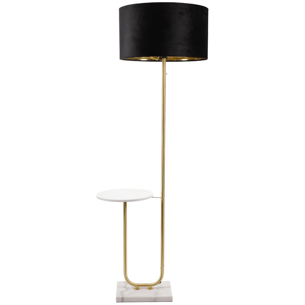 ValueLights Tavel Gold LED Floor Lamp Table with Black and Gold Velvet Lamp Shade Image 1