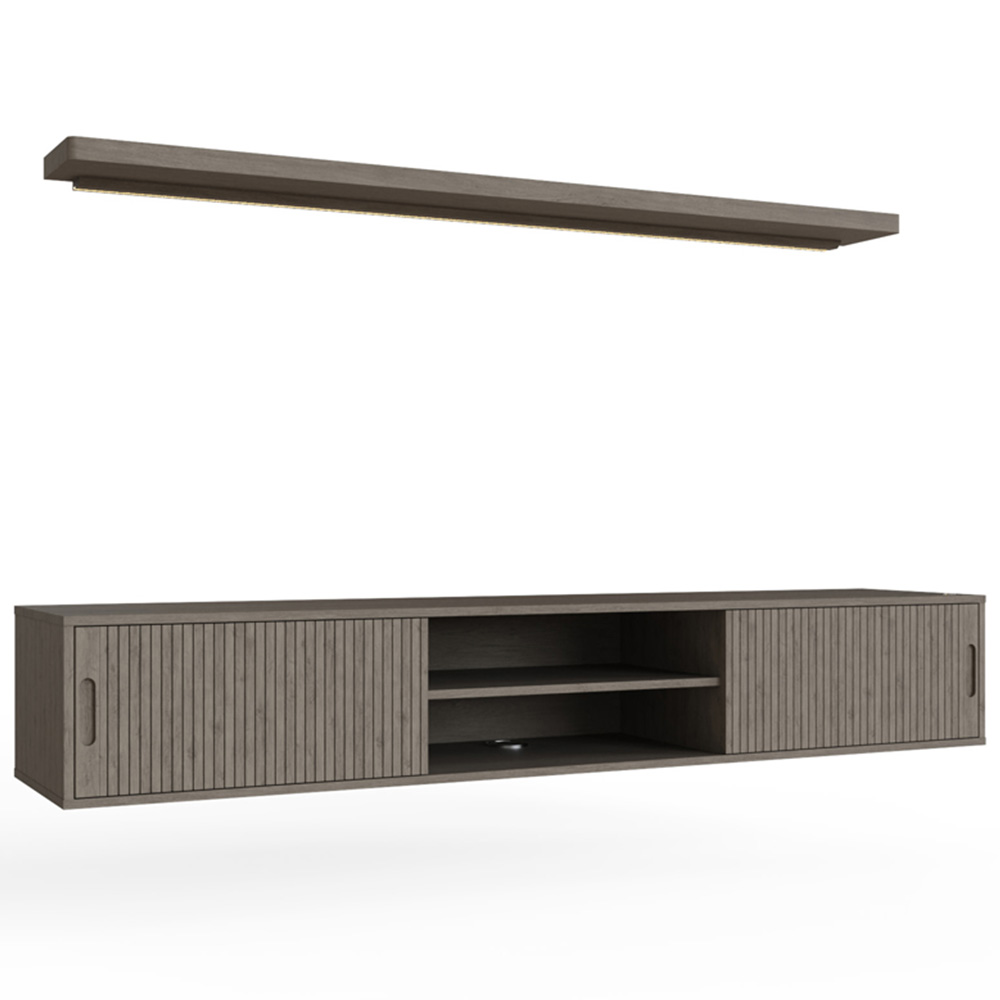 GFW Nina 2 Door 2 Shelf Grey Wall Mounted TV Unit with LED Wall Shelf Image 2