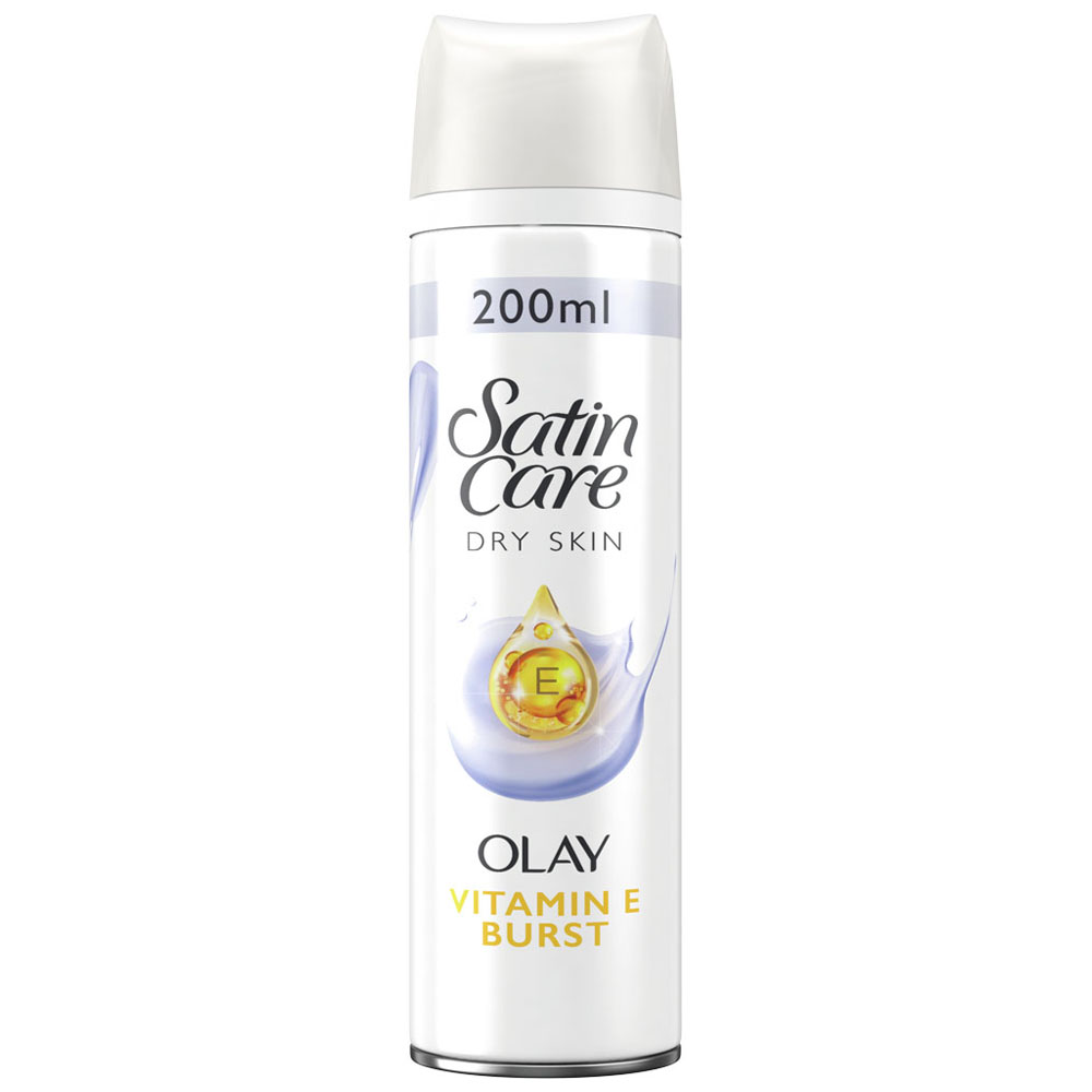 Gillette Satin Care with Olay Shaving Gel Dry Skin Vitamin E Burst 200ml Image 1