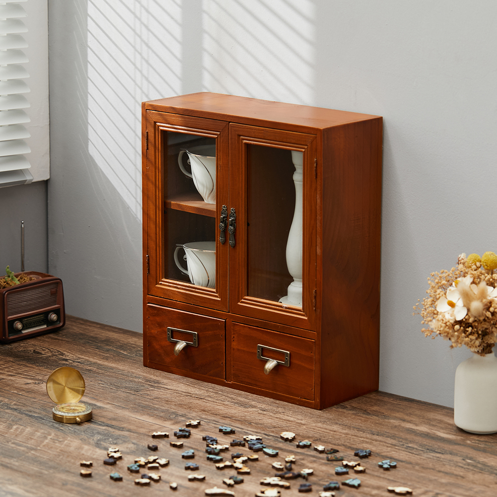 Living and Home 2 Drawer Retro Wooden Desktop Storage Drawer Wilko