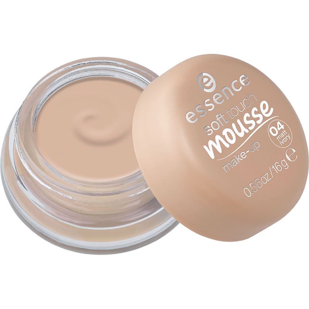 essence Soft Touch Mousse Makeup Ivory 04 16g  - wilko The make-up range with a super delicate mousse texture gives your face a smooth and natural-looking matt complexion while allowing your skin to breathe freely.Keep  out of reach of children. For external use only. Always read instructions. essence Soft Touch Mousse Makeup Ivory 04 16g
