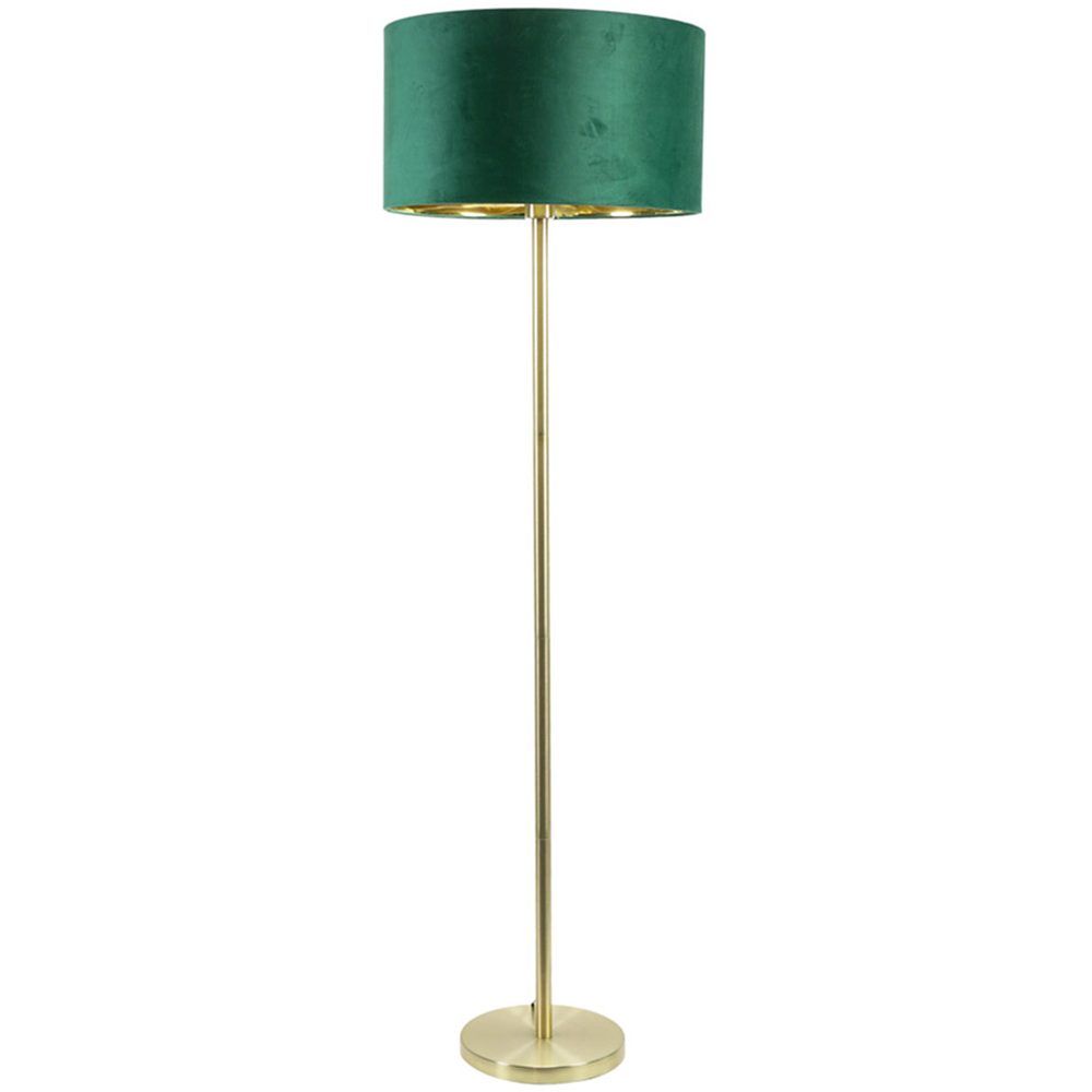 ValueLights Charlie Green Velvet and Metallic Shade Gold Floor Lamp and Bulb Image 1