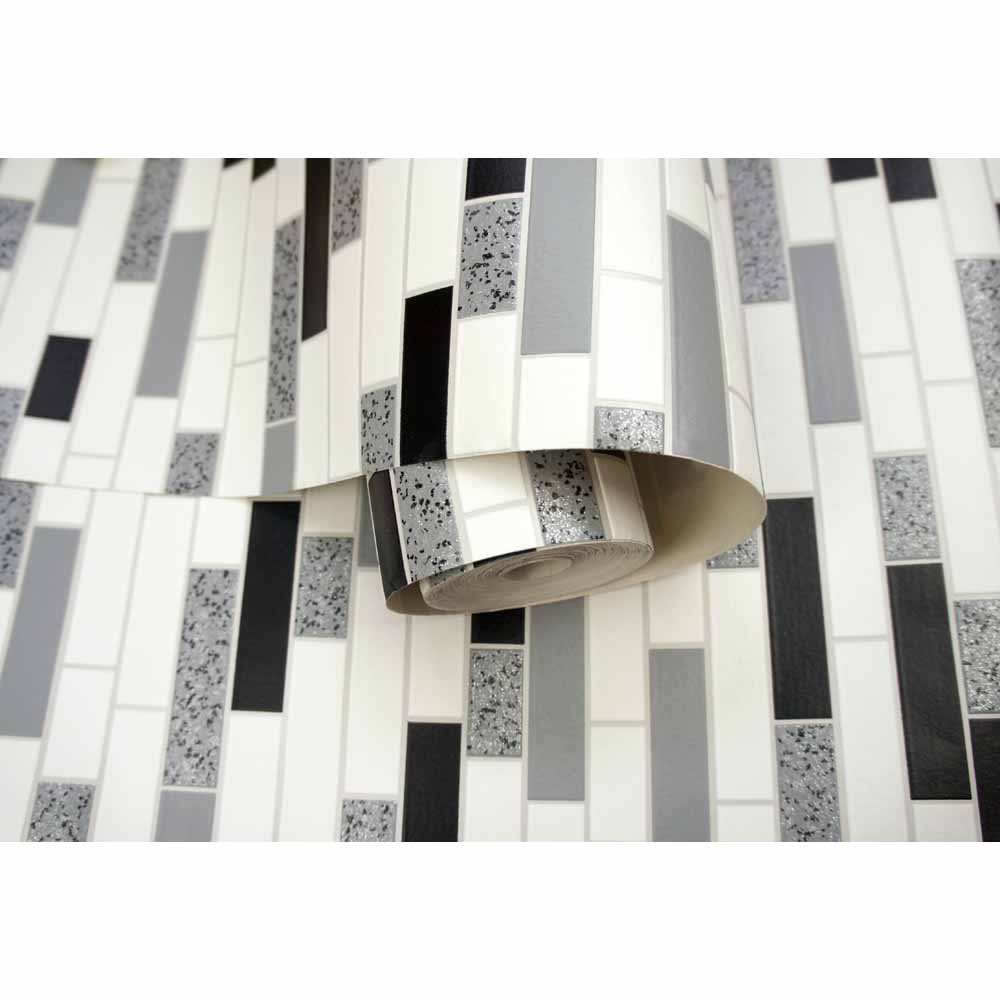 Holden Decor Oblong Granite Tiling Black and Silver Wallpaper Image 3