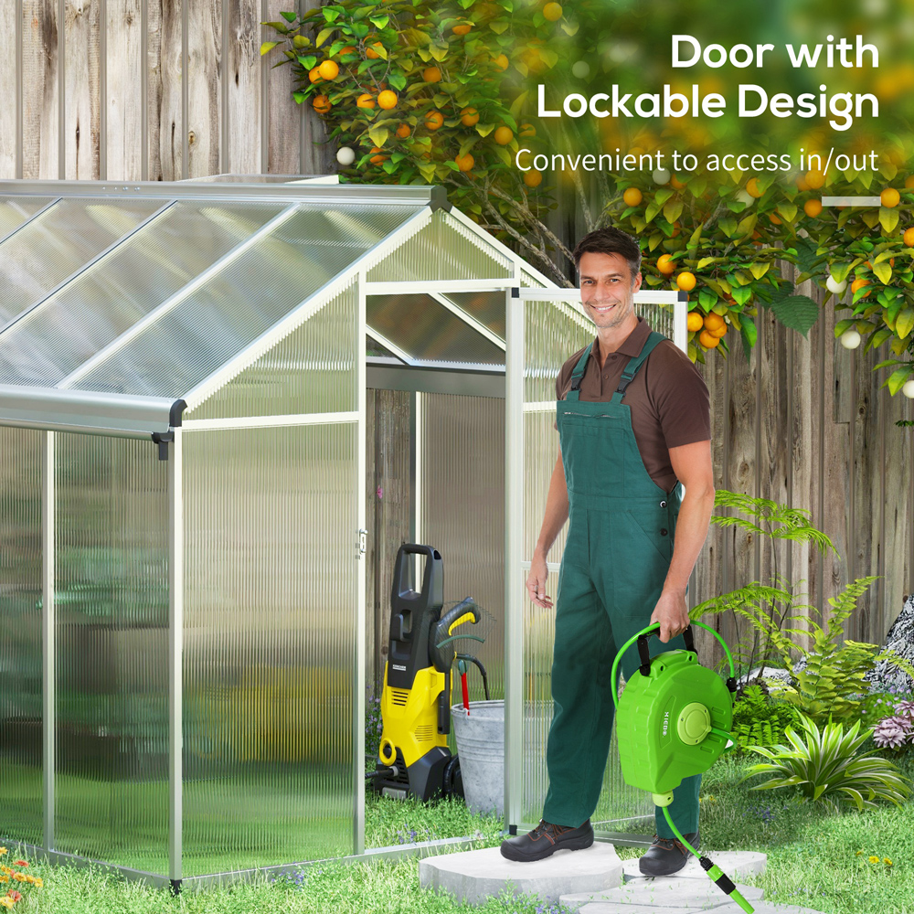 Outsunny Aluminium Polycarbonate 6 x 8ft Walk In Greenhouse Image 5