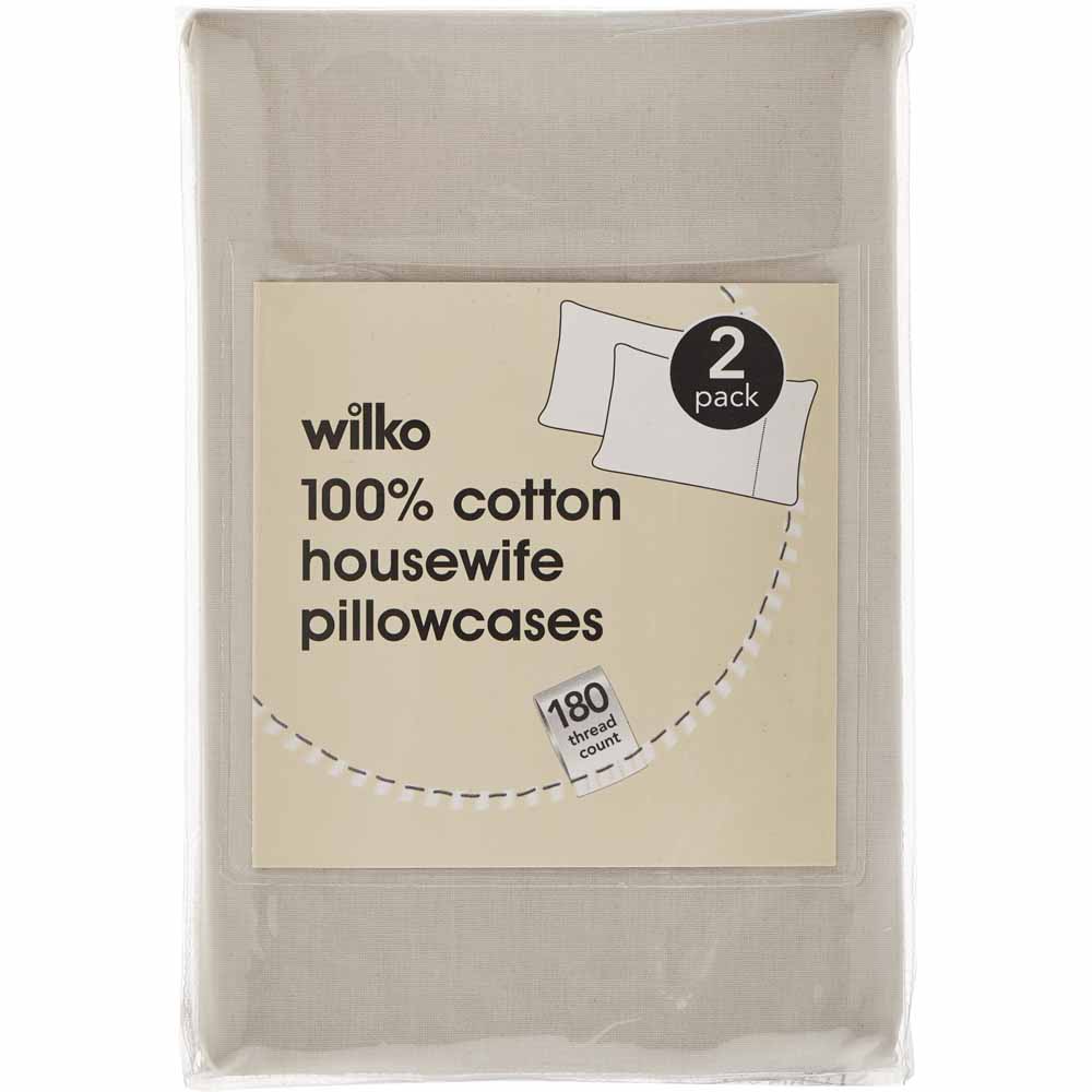 Wilko 100% Cotton Silver Housewife Pillowcases 2 pack Image 3