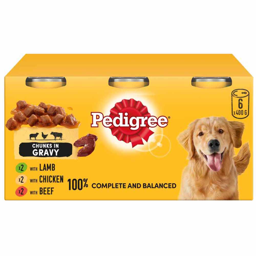 Pedigree Adult Wet Dog Food Tins Mixed in Gravy 6 x 400g Image 1