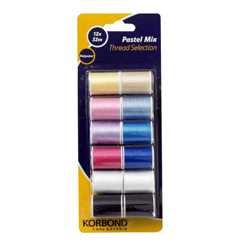 Korbond Pastel Mix Polyester Sewing Thread Set of 12