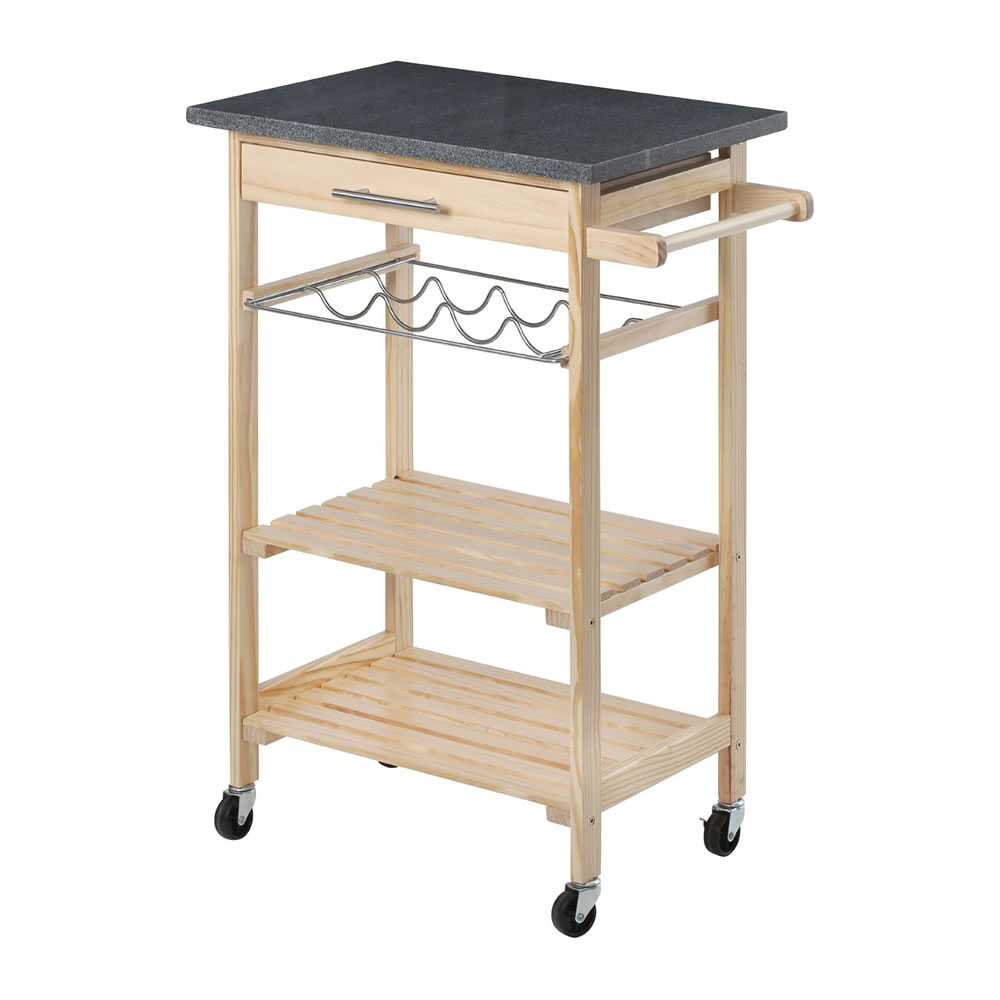 Large Pinewood Kitchen Trolley with 2 Shelves Image 1
