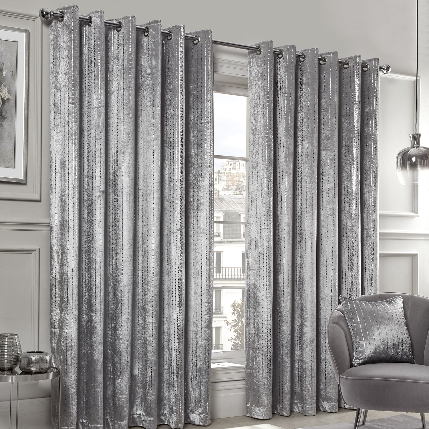 Divante Selina Silver Dotty Stripe Curtains 168 x 137cm Image 2