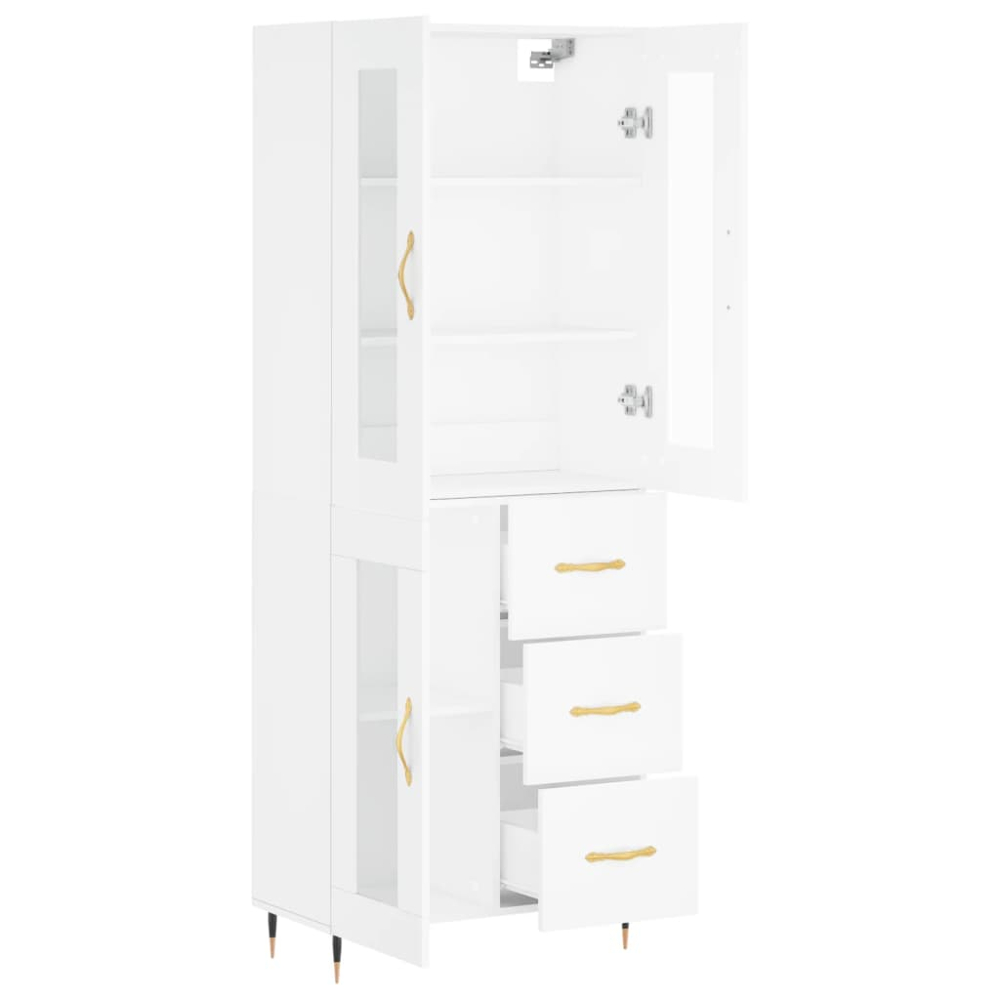 vidaXL 3 Glass Door 3 Drawer White Highboard Image 4