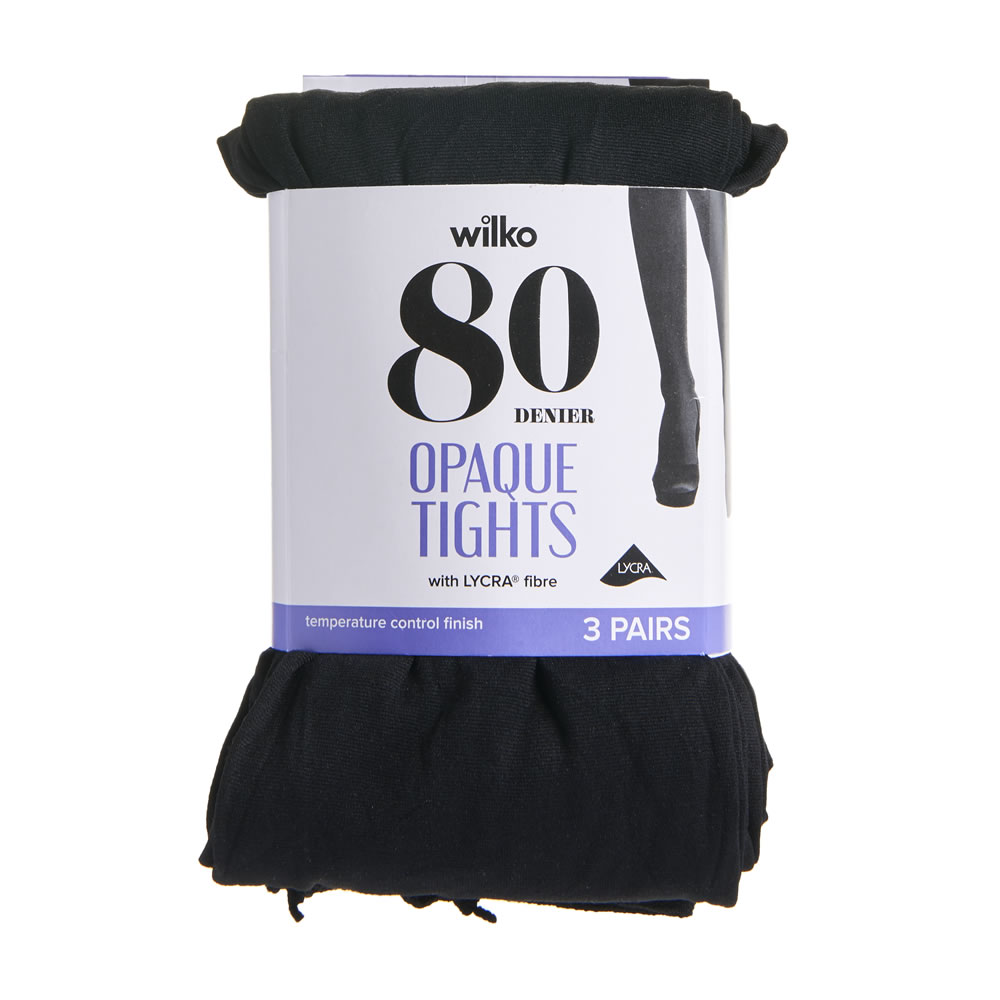 Wilko 80 Denier Medium Black Opaque Tights 3 Pack Image