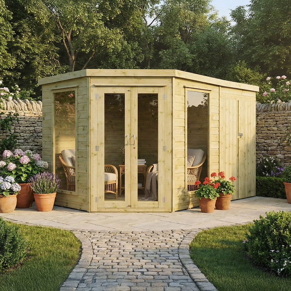 Mercia 7 x 7ft Double Door Shiplap Corner Summerhouse with Side Shed Image 2