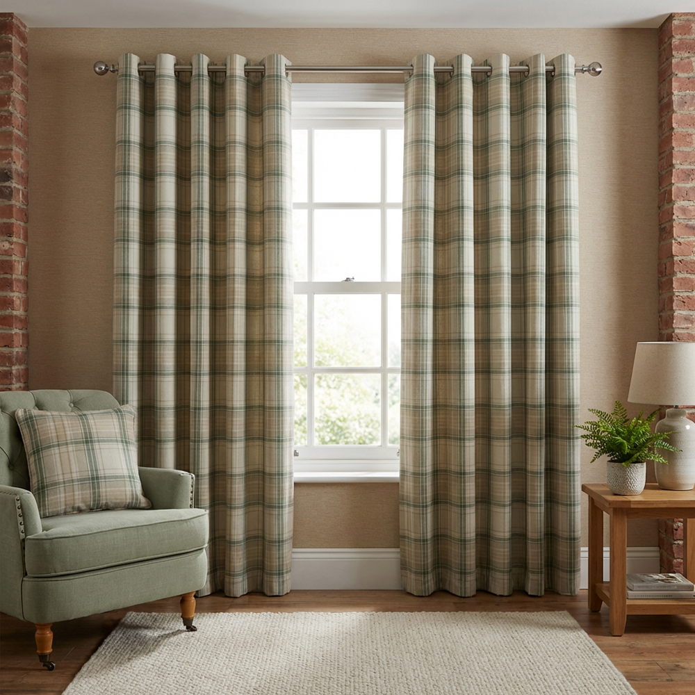 Divante Hatfield Green Check Blackout Curtains 168 x 137cm Image 7