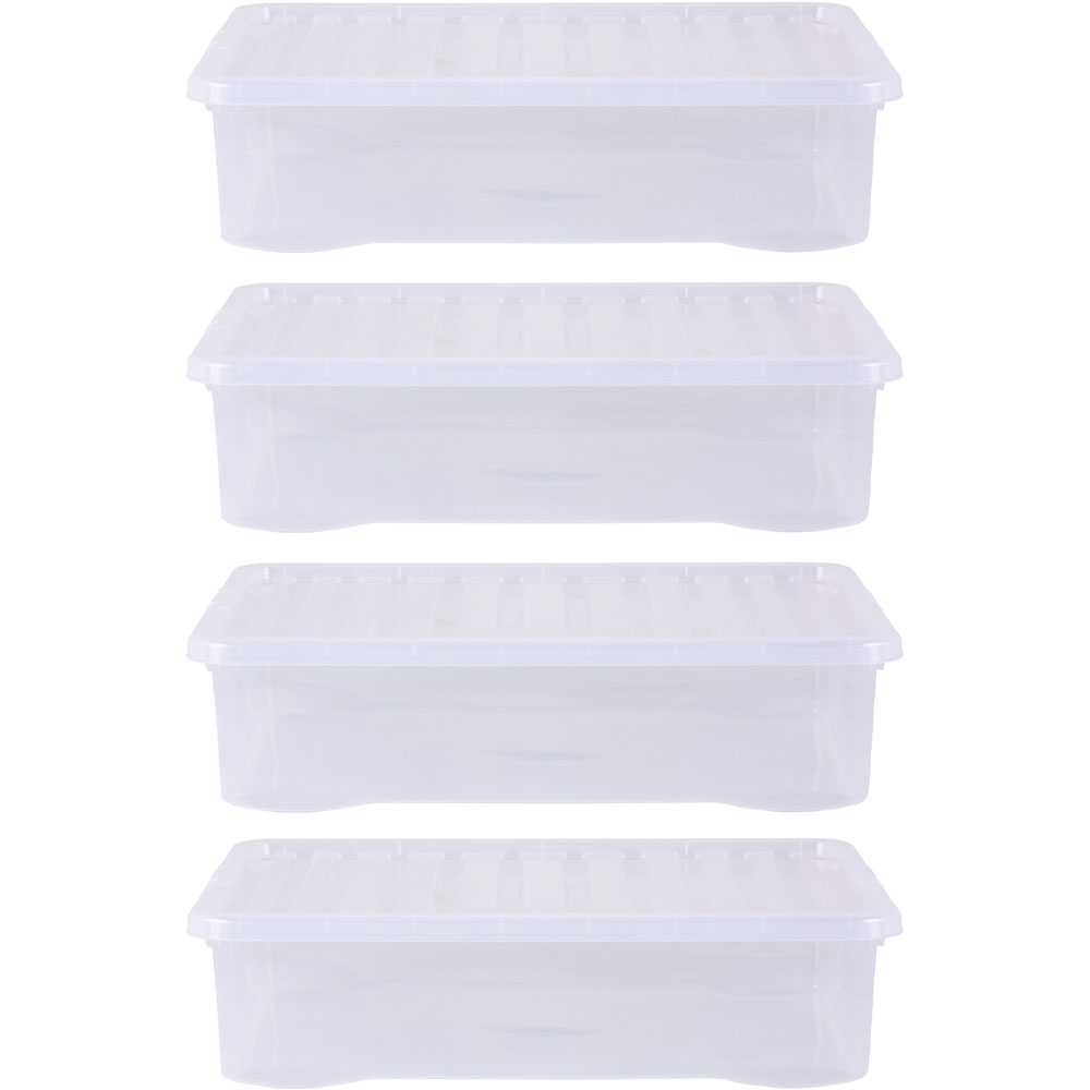 Wham 46L Clear Underbed Crystal Storage Box with Lid 4 Pack Image 1