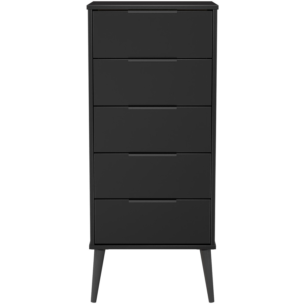 Crowndale Hong Kong 5 Drawer Matt Black Tall Bedside Cabinet Ready Assembled Image 2
