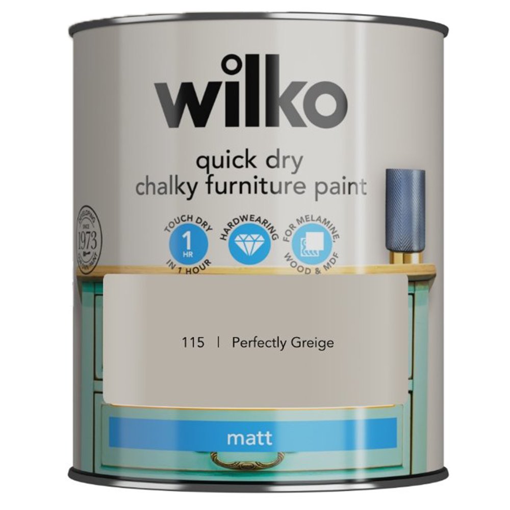 Wilko Quick Dry Perfectly Greige Furniture Paint 750m Image 2